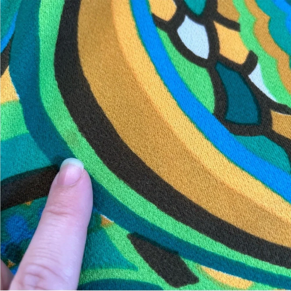 VTG 60s Psychedelic Swirl Empire Waist Maxi Dress Long Sleeve Union Tag Size 7